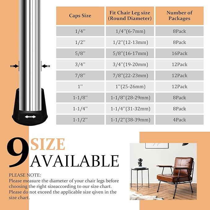 1/2" Round Rubber Chair Leg Tips Caps, 8 Pack Extra Small Chair Leg Floor - Image 5