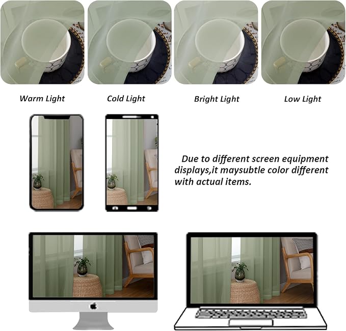 Chyhomenyc Sage Green Sheer Curtains 84 inches Long 2 Panels, Light Filtering - Image 5