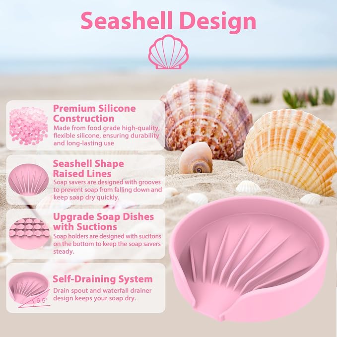 Self Draining Soap Dish, Silicone Suction Cup Soap Holder Tray Savers Container - Image 2