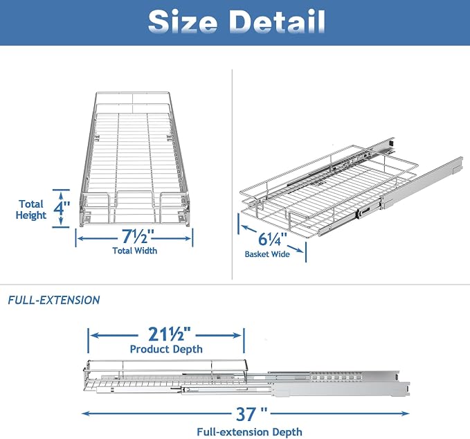Pull Out Cabinet Organizer 7½" W x 21½" D, Heavy Duty Cabinet Pull Out Shelves - Image 3