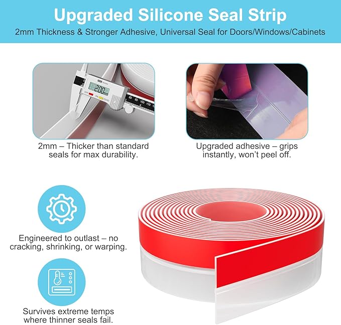 Heavy-Duty 20 ft x 2 in Weather Stripping, Extra Thick 2mm Door Draft Stopper - Image 3
