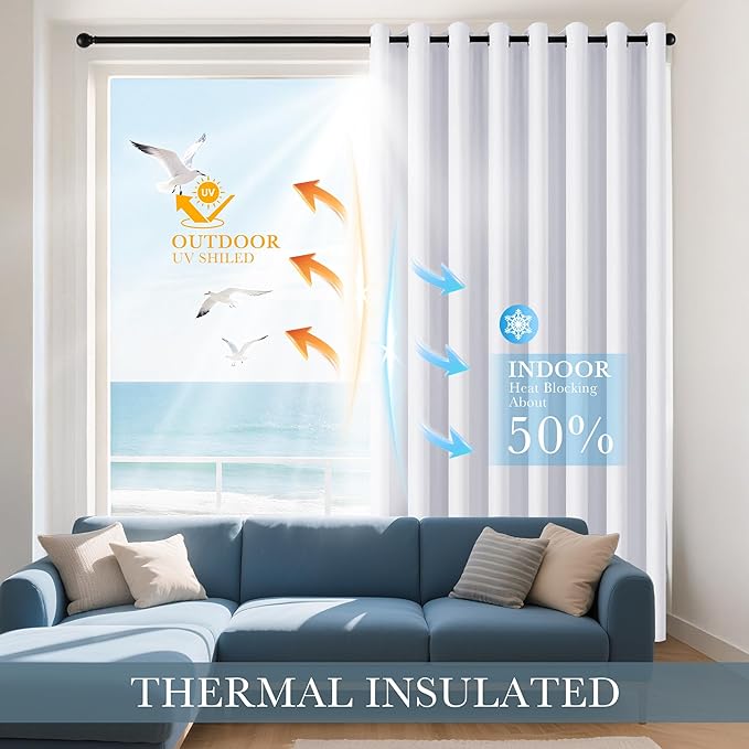 PONY DANCE White Room Darkening Short Curtains, 60% Blackout Drapes Thermal - Image 4
