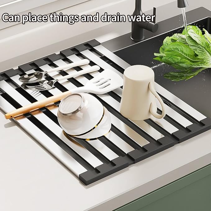 Foldable Dish Drying Rack, Over The Sink Dish Drying Rack ，Dish Drying mat，Dish - Image 7