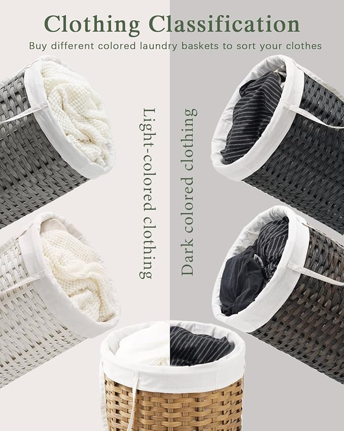 Laundry Hamper with Lid Wicker Laundry Hamper Round 26.5 Gal Laundry Basket - Image 3