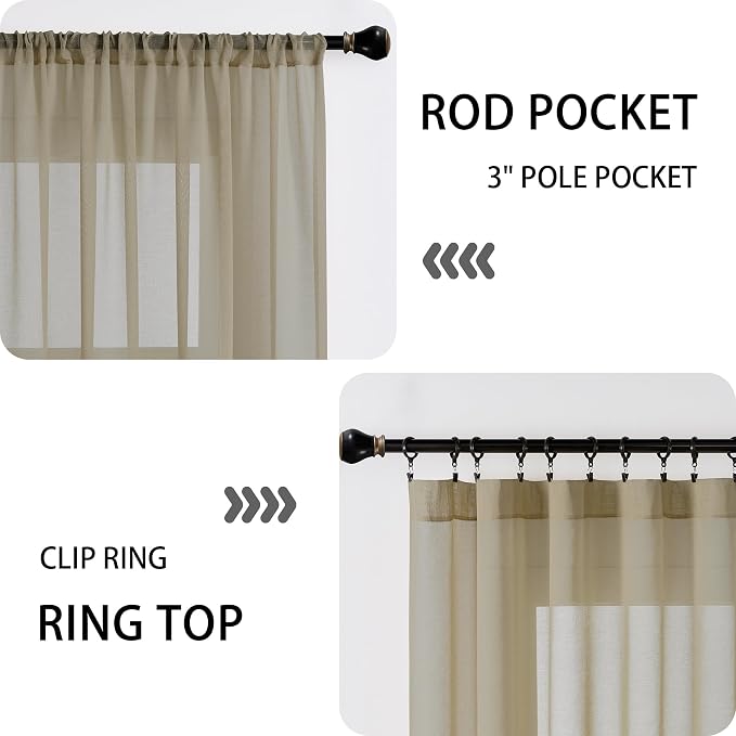 Tollpiz Sheer Door Curtains Closet Linen Textured Curtain Sheers Doorway Light - Image 5