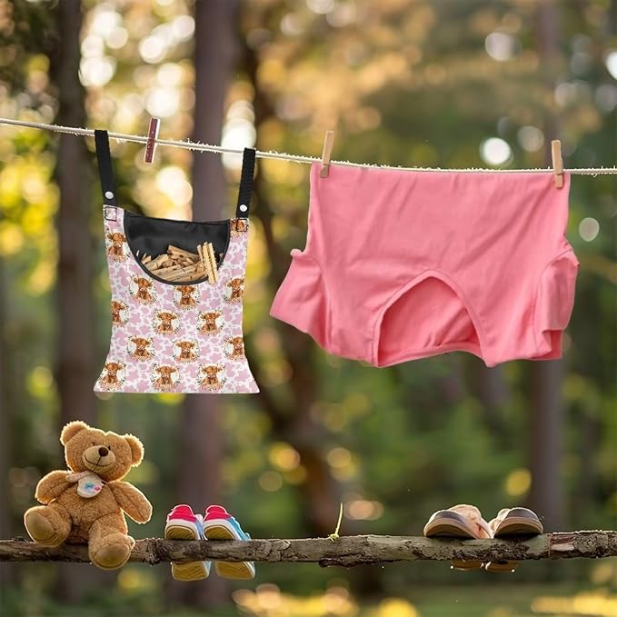 Cattle Clothespin Bags with Hanging Rope Pink Cow Print 14.5 x 12 Inch Summer - Image 4