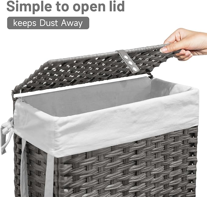 70L Slim Laundry Hamper with Lid & Wheels, Rolling Laundry Basket with 2 - Image 5