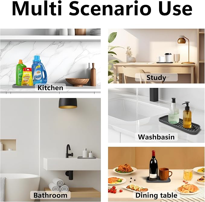 Silicone Sponge Holder Kitchen Sink Organizer Tray Dish Caddy Soap Dispenser - Image 7