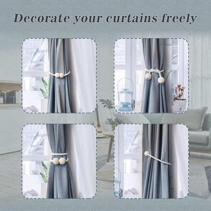 Hion Magnetic Curtain Tiebacks White 2pcs, Curtain Tiebacks Buckles Holdbacks - Image 4