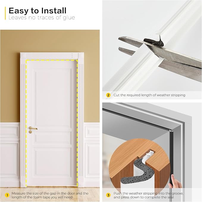 Ravinte Weather Stripping Door Seal Strip Soundproof "Q" Foam Weather Stripping - Image 5
