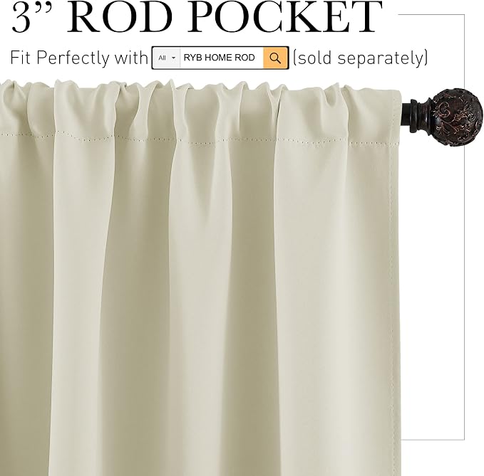 RYB HOME Short Curtains for Living Room Blackout Portable Blinds Shades for - Image 2