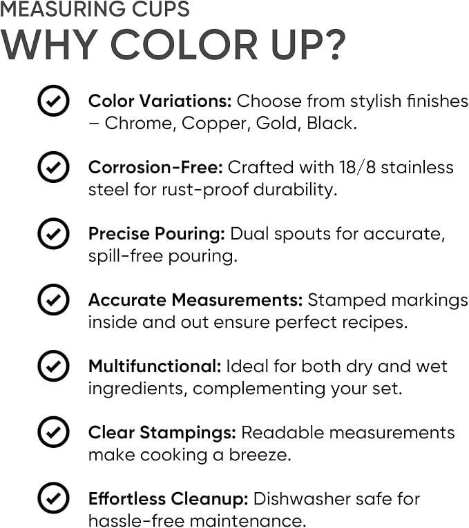 Color Up 2 Cup Measuring Cup, 480ml Stainless Steel Metal, Easy-Pour Spouts - Image 7