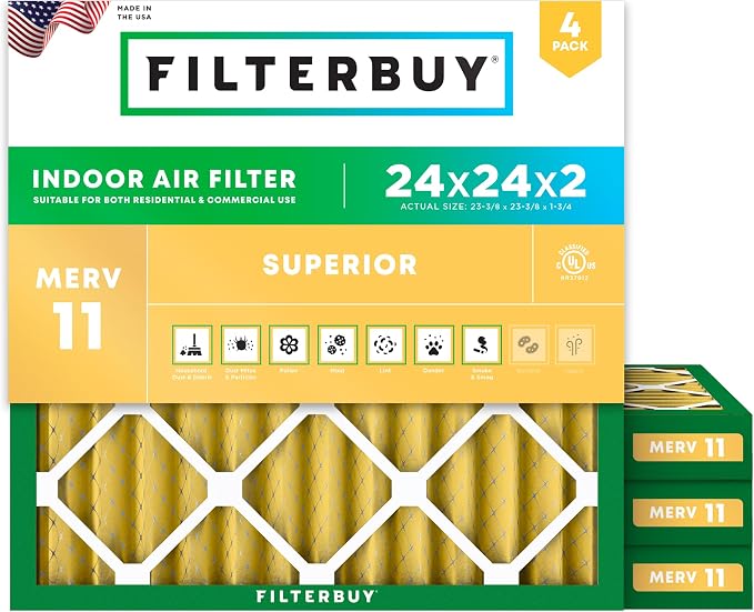 Filterbuy 24x24x2 Air Filter MERV 11 Allergen Defense Replacement, by Filterbuy