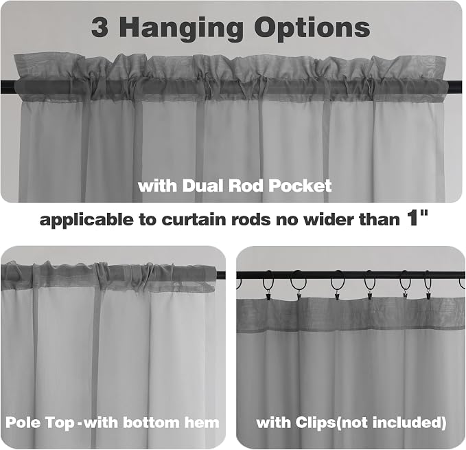 Chyhomenyc Sheer Window Curtains 63 inch Length 2 PCS- Rod Pocket Living Room - Image 3