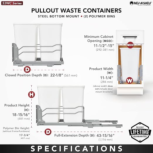 Rev-A-Shelf 53WC-1527SCDM-213 Double 27 Quart Pull-Out, Orion Gray - Image 4