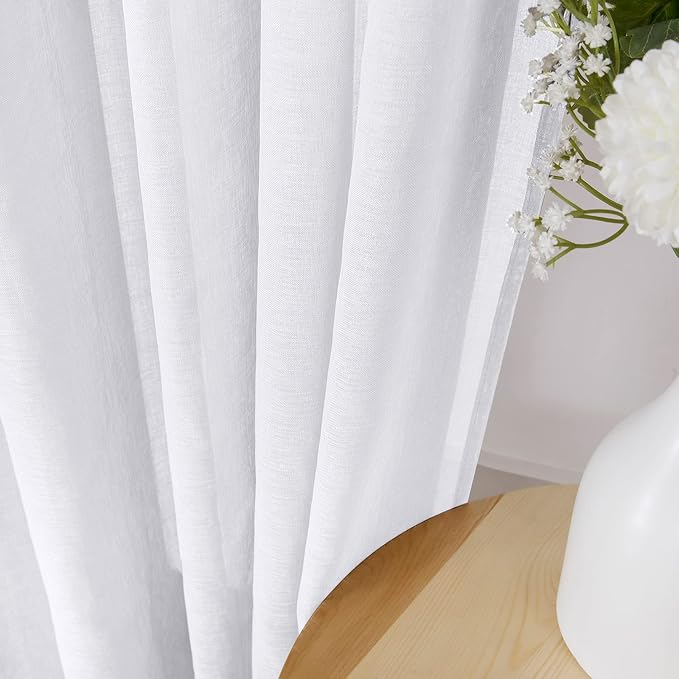 Tollpiz Sheer Curtains Living Room Linen Textured Curtain Sheers Light - Image 3