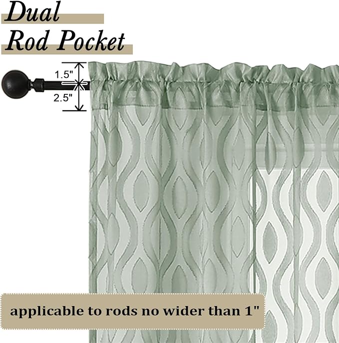 Aiyufeng Green Sheer Curtains Tiers 36 Inch Length 2 Panels Set, Airy - Image 4