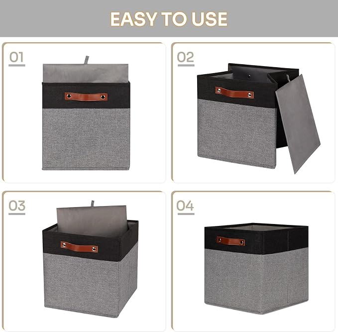 HNZIGE Storage Baskets for Organizing, Square Fabric Storage Cubes Bins 13 x 13 - Image 7