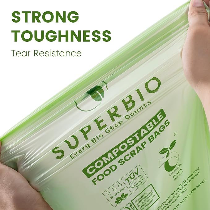 SUPERBIO 2.6 Gallon Compostable Food Waste Bags, 1 Pack, Flat Top Food Scrap - Image 2