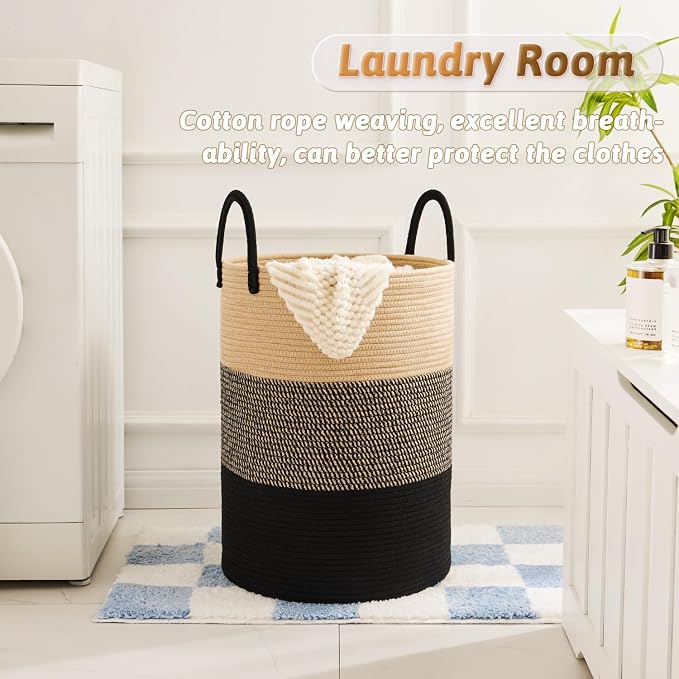 Laundry Basket, Woven Cotton Rope Laundry Hamper, 100L - Image 2