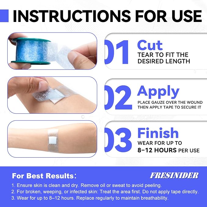 FRESINIDER Silicone Medical Tape – 1" x 1.5 Yard Blue 4 Rolls, Waterproof & - Image 5