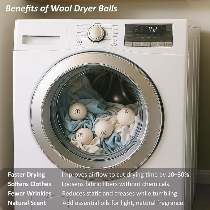 Sheep Wool Dryer Balls 6 Pack XXL Premium Natural Fabric Softener, Reusable - Image 3