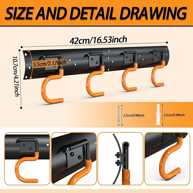 3-H 12×16" All Metal Garden Tool Organizer, Garage Tool Organizer, Broom Holder - Image 3