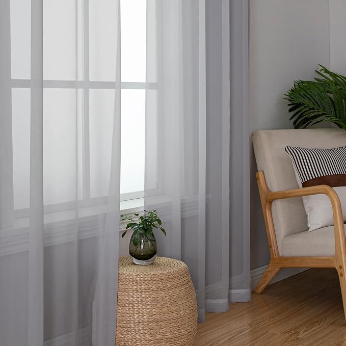 Chyhomenyc Light Grey Sheer Curtains 84 Inch Length 2 Panels, Light Filtering - Image 4