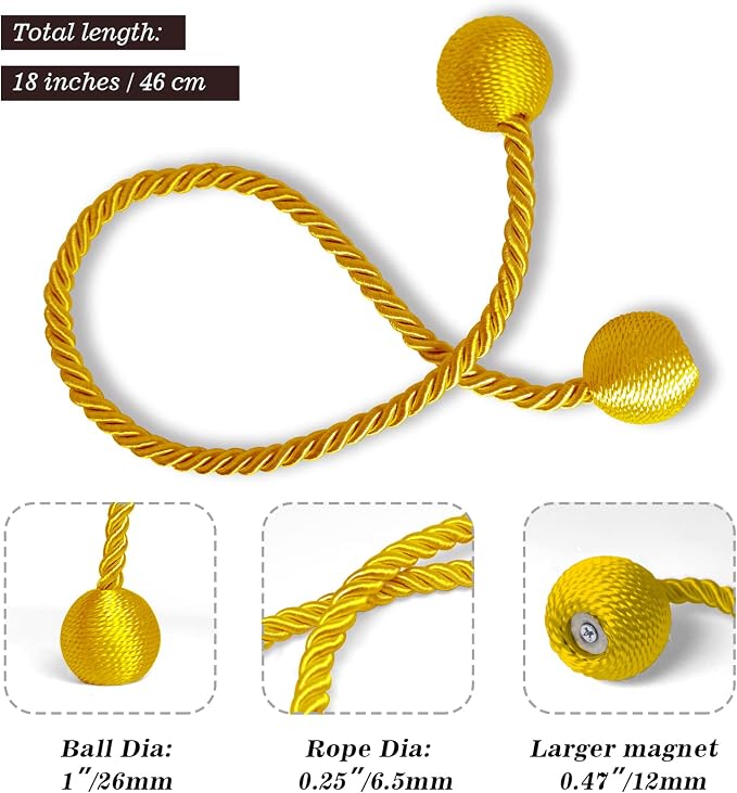 Hion Magnetic Curtain Tiebacks Golden 6 Pack, Curtain Tiebacks Buckles - Image 2