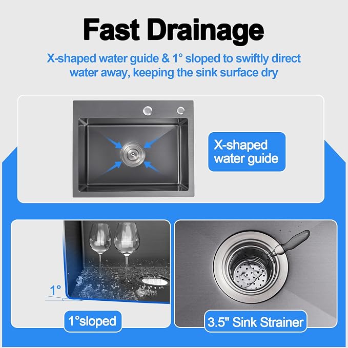 23x18 Inch Kitchen Sink, Handmade 304 Stainless Steel Sink, Topmount - Image 4