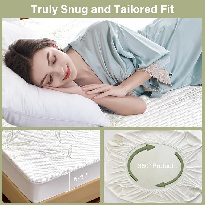 King Mattress Protector Waterproof Mattress Pad Washable Bamboo Rayon Mattress - Image 2