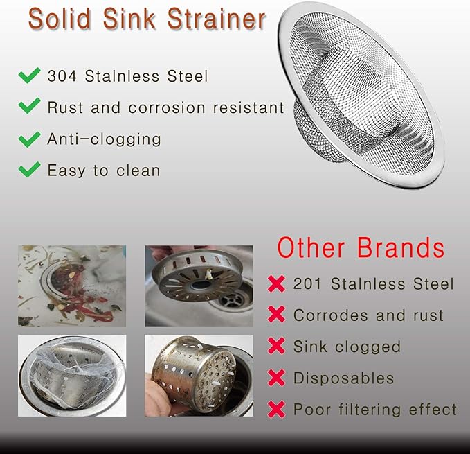 4pcs Heavy Duty Stainless Steel Slop Basket Filter Trap, 4.41" Top / 2.44" Mesh - Image 3
