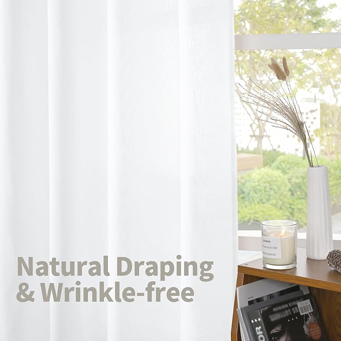 YoungsTex White Linen Cafe Curtains 36 Inch Length 2 Panels - Image 5