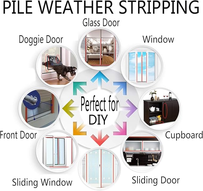 Brush Weatherstrip for Sliding Window Side, Pile Weatherstripping Door Sealers - Image 7