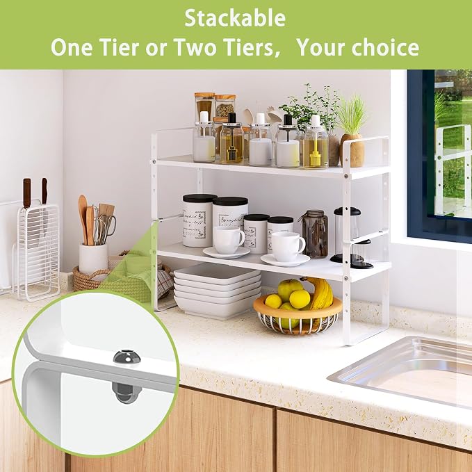Expandable Cabinet Shelf Organizer Rack, Stackable Kitchen Counter Storage - Image 6