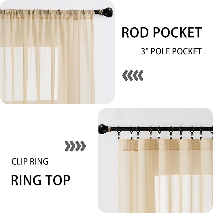 Tollpiz Sheer Door Curtain Closet Linen Textured Curtains Sheer Doorway Light - Image 5