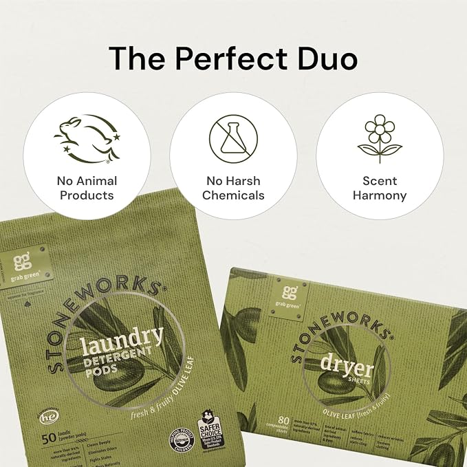 Grab Green Stoneworks Laundry Detergent Pods and Dryer Sheet Bundle, Olive Leaf - Image 5