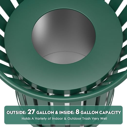 8Gallon/30L Commercial Outdoor & Indoor Metal Trash Can, Outdoor Slatted Trash - Image 7
