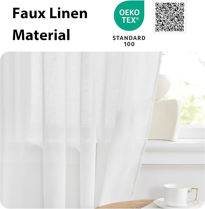 NICETOWN Linen Semi Sheer French Door Panels 80 inch Long, Light Filtering - Image 5