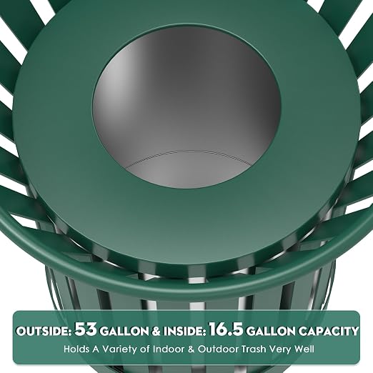 Round Heavy Duty Outdoor Trash Can, Large Metal Slatted Garbage Can - Image 5