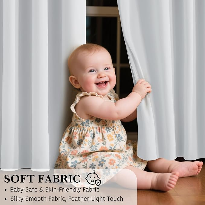 RYB HOME 100% Blackout White Short Curtains, Thermal Insulated Total Room - Image 7