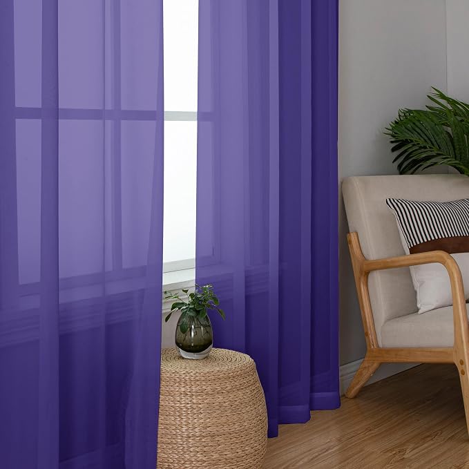 Chyhomenyc Purple Sheer Curtains 84 Inch Length 2 Panels, Light Filtering Soft - Image 8