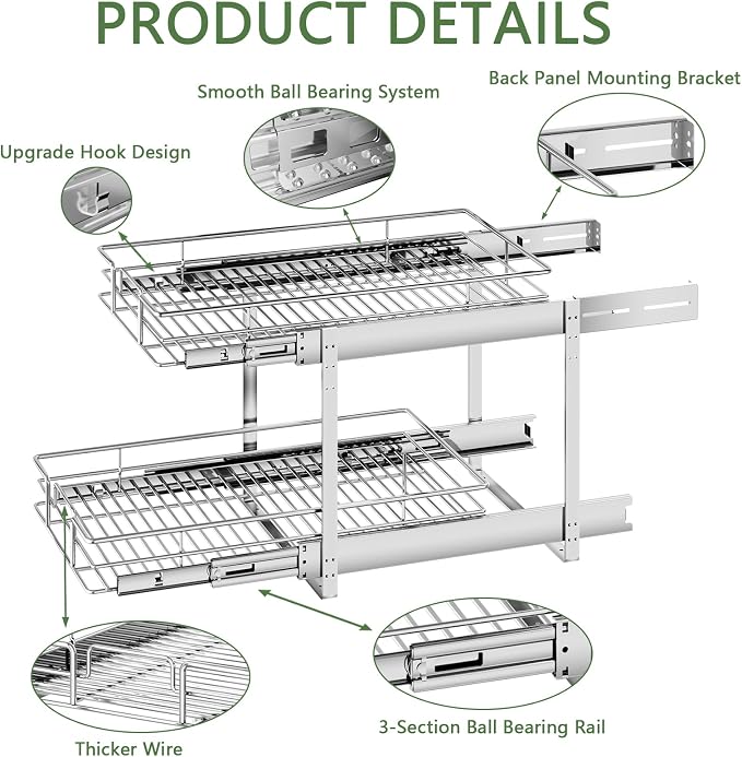 2 Tier Individual Pull Out Cabinet Organizer 10½" W x 21½" D, Heavy Duty - Image 7