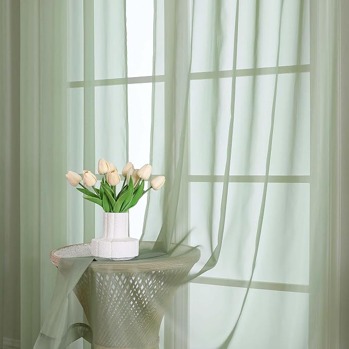 Chyhomenyc Sage Green Sheer Curtains 90 Inches Long 2 Panels, Light Filtering - Image 7