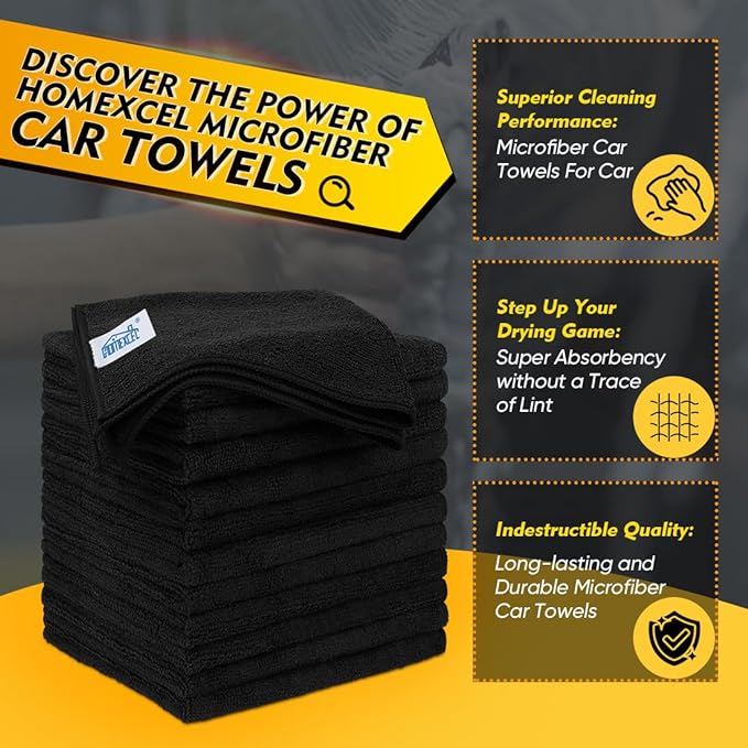 HOMEXCEL Black Microfiber Cleaning Cloth 50 Pack, 12.5 x 12.5 inch Microfiber - Image 2
