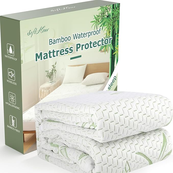Twin Mattress Protector 2 Pack, Waterproof Mattress Pad Washable Bamboo Rayon by SoftHour