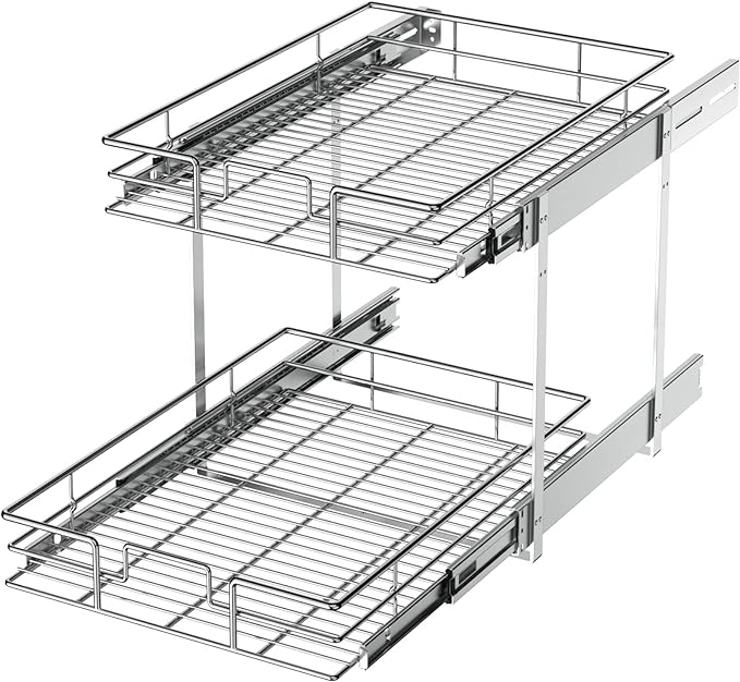 LOVMOR 2 Tier Individual Pull Out Cabinet Organizer 14½" W x 21½" D, Slide Out by LOVMOR