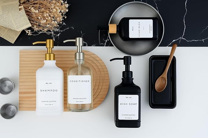 Emerson Essentials Glass Soap Dispenser Set – 16 oz 2-Pack – Refillable Dish & - Image 6