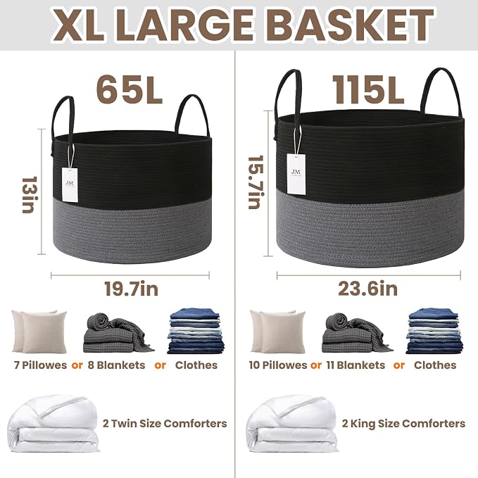 Woven Blanket Basket, 115L Large Rope Storage Bin - Image 2