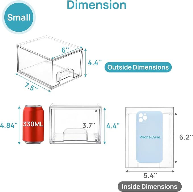 Vtopmart 2 Pack Clear Stackable Storage Drawers, 4.4'' Tall Acrylic Bathroom - Image 2